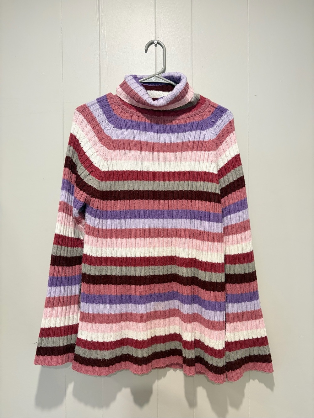 Women's Striped Ribbed Turtleneck Sweater - Pink & Lavender